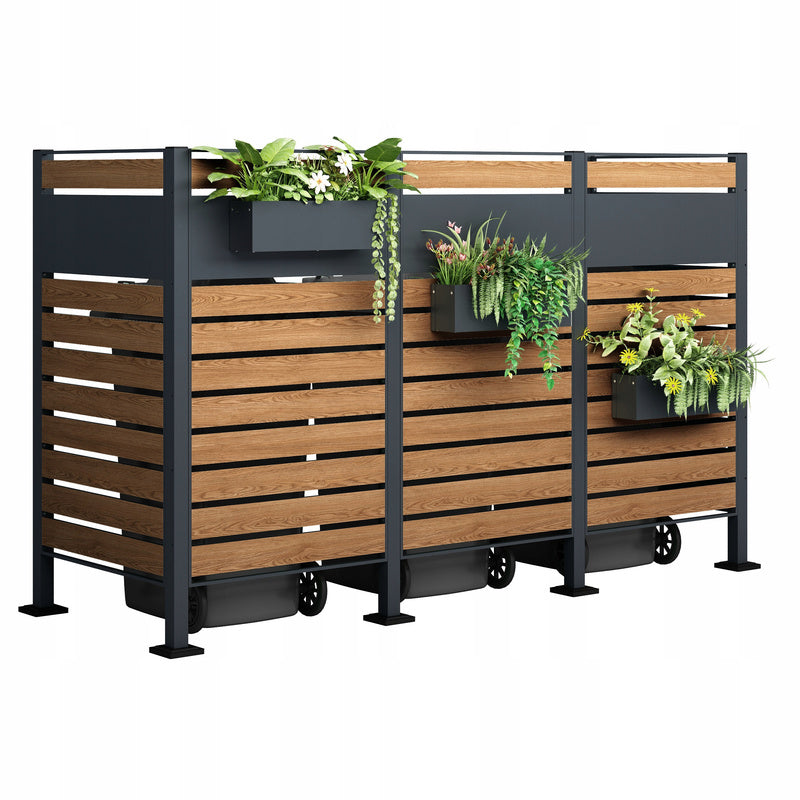 Afvalcontainerbehuizing – Containerkast – Afvalbak Opbergbox – Prullenbak Schuilplek – Afvalopslag – Voor 4 Containers 240L – Weerbestendig Kunststof – Gasveer Deksel Met Schokdempers