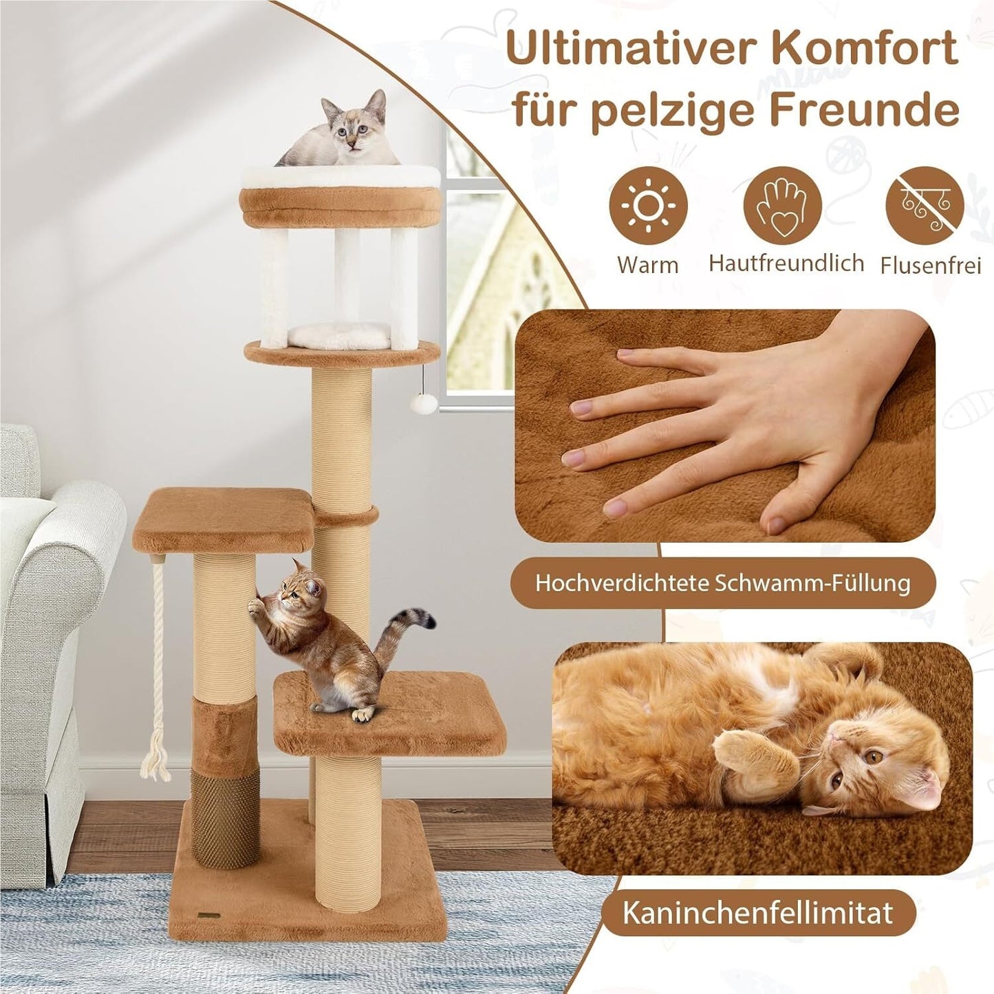 Kattenboom – Krabpaal – Klimmeubel – Kattenhuis – Kattenmeubel – 164 cm Hoog – Zacht Bekleed Met Sisaltouw