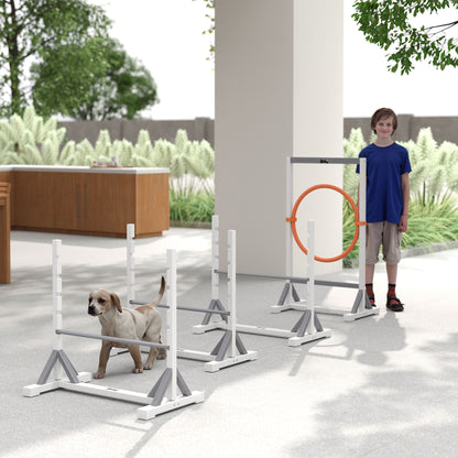 Agilityset hond – Behendigheidsset – Hondentraining – Horden – Springring – 4-delig – Verstelbare Hoogte 21-61 cm – Gemaakt van Duurzaam Grenenhout en Plastic