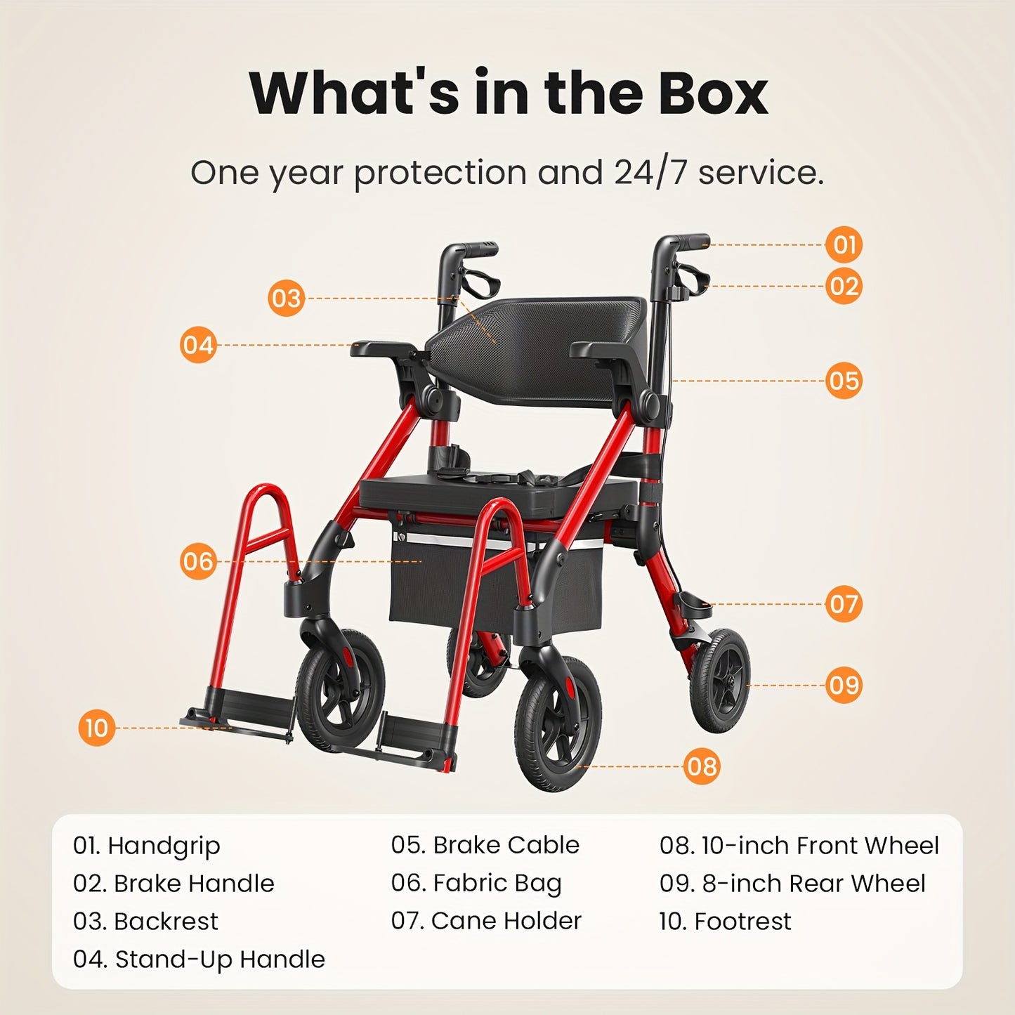 Rollator – Wandelwagen – Looprek – Rolstoel – Loopwagen – 2-in-1 Rollator met Zitje – Lichtgewicht Opvouwbaar Design – Handremmen voor Veiligheid – Rood