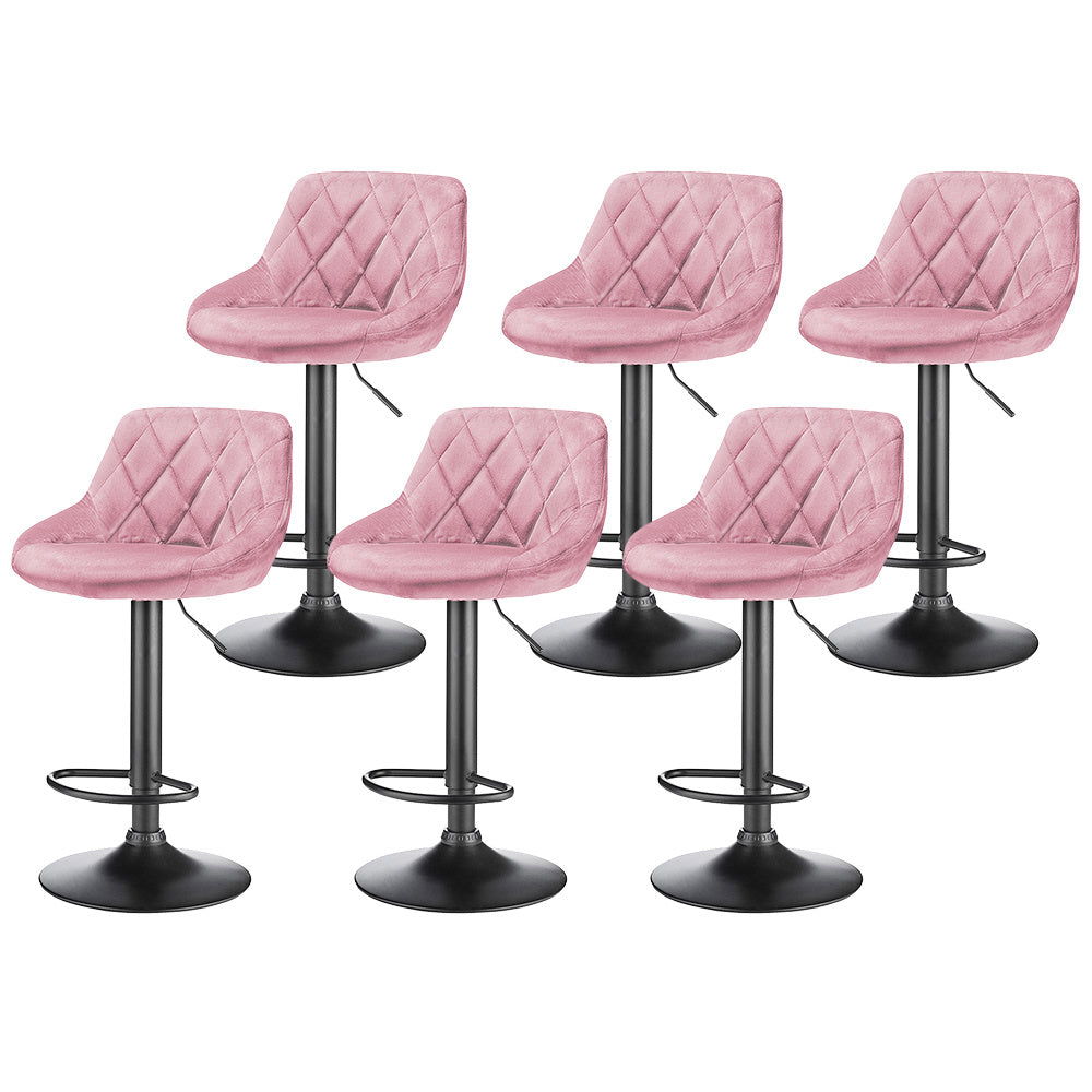 Velvet Bar Stools, Kitchen Bar Stools, Set of 6, Adjustable Height, 360-Degree Swivel, with Metal Footrest, Non-Slip Base
