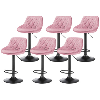 Velvet Bar Stools, Kitchen Bar Stools, Set of 6, Adjustable Height, 360-Degree Swivel, with Metal Footrest, Non-Slip Base