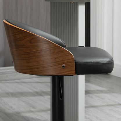 Barkrukken – Barstoelen – Keukenstoelen – Draaiende Krukken – Barkruk Sets – Verstelbare Hoogte 76-96 cm – Kunstleren Zitting & Houten Rugleuning – Zwart/Koffie