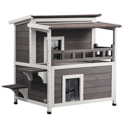 Kattenhuis Buiten – Kattenhok – Kattenverblijf – Kattenvilla – Kattenhut – Houten Twee Verdiepingen – Weerbestendig Met Balkon