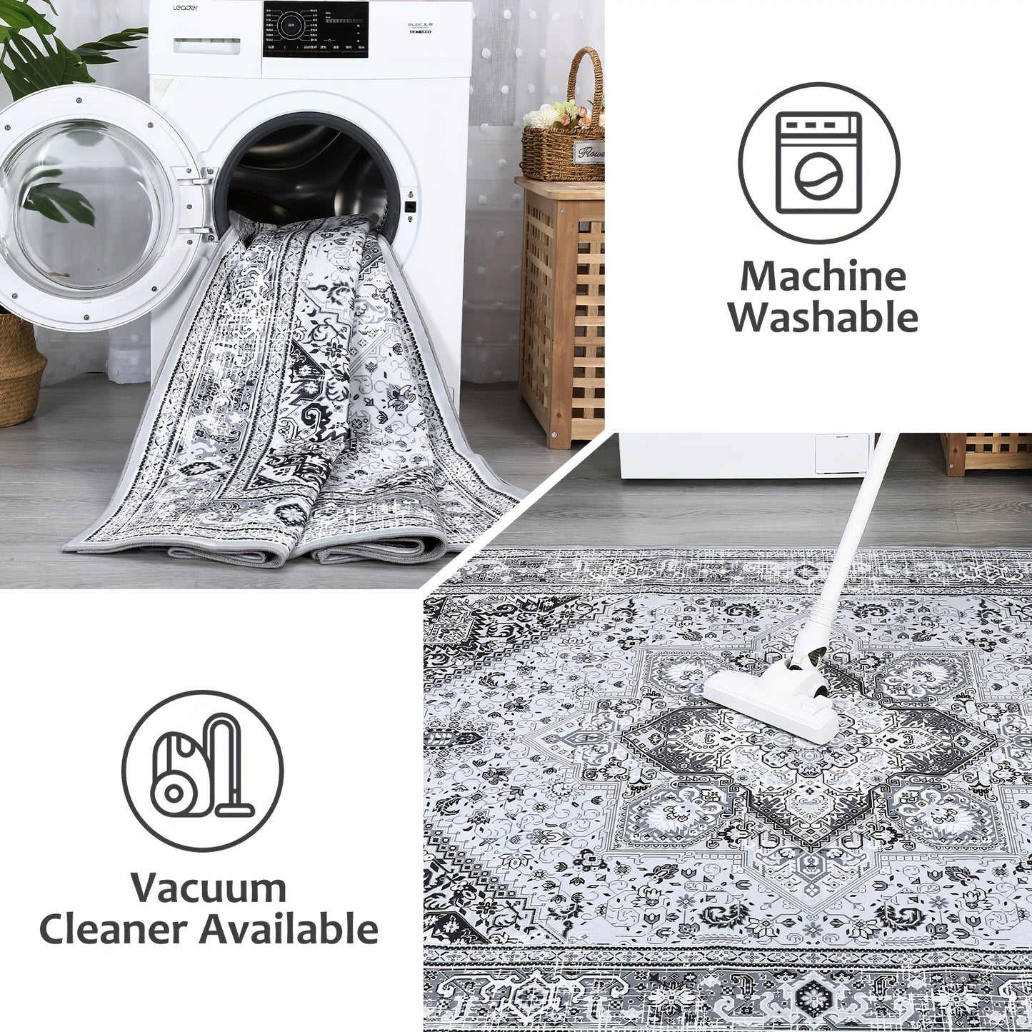 Vloerkleed – Tapijt – Lopertapijt – Speeltapijt – Antislipkleed – Laagpolig – Machinewasbaar – Lichtgewicht – Bohemian Vintage Grijs