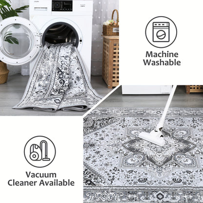 Vloerkleed – Tapijt – Lopertapijt – Speeltapijt – Antislipkleed – Laagpolig – Machinewasbaar – Lichtgewicht – Bohemian Vintage Grijs