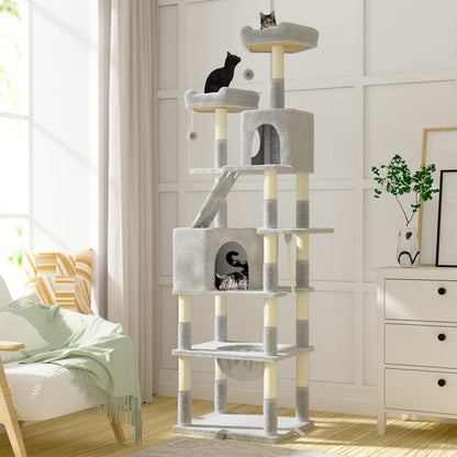 Dogat Large Cat Tree, XXL Cat Scratching Post, Large, Tilt-Proof with 3 Exclusive Reinforcement Clips, 208cm High, 16 Scratching Posts, Cat House And Hammock, Scratching Board