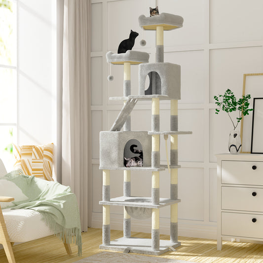 Dogat Large Cat Tree, XXL Cat Scratching Post, Large, Tilt-Proof with 3 Exclusive Reinforcement Clips, 208cm High, 16 Scratching Posts, Cat House And Hammock, Scratching Board