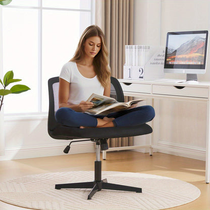Armless Bureaustoel – Zonder Armleuningen – Bureaustoel – Werkstoel – Task Chair – Zacht Schuimgevuld – 360° Draaibaar – Verstelbare Hoogte – Zwart – Metalen Frame – Ruime Zitting