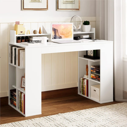 Bureaublad Met Monitorstandaard – Computerbureau – Werktafel – Bureau Met Boekenplank – Bureau Met Opslag – Stevig MDF Materiaal – Ergonomische Monitorverhoger – Wit