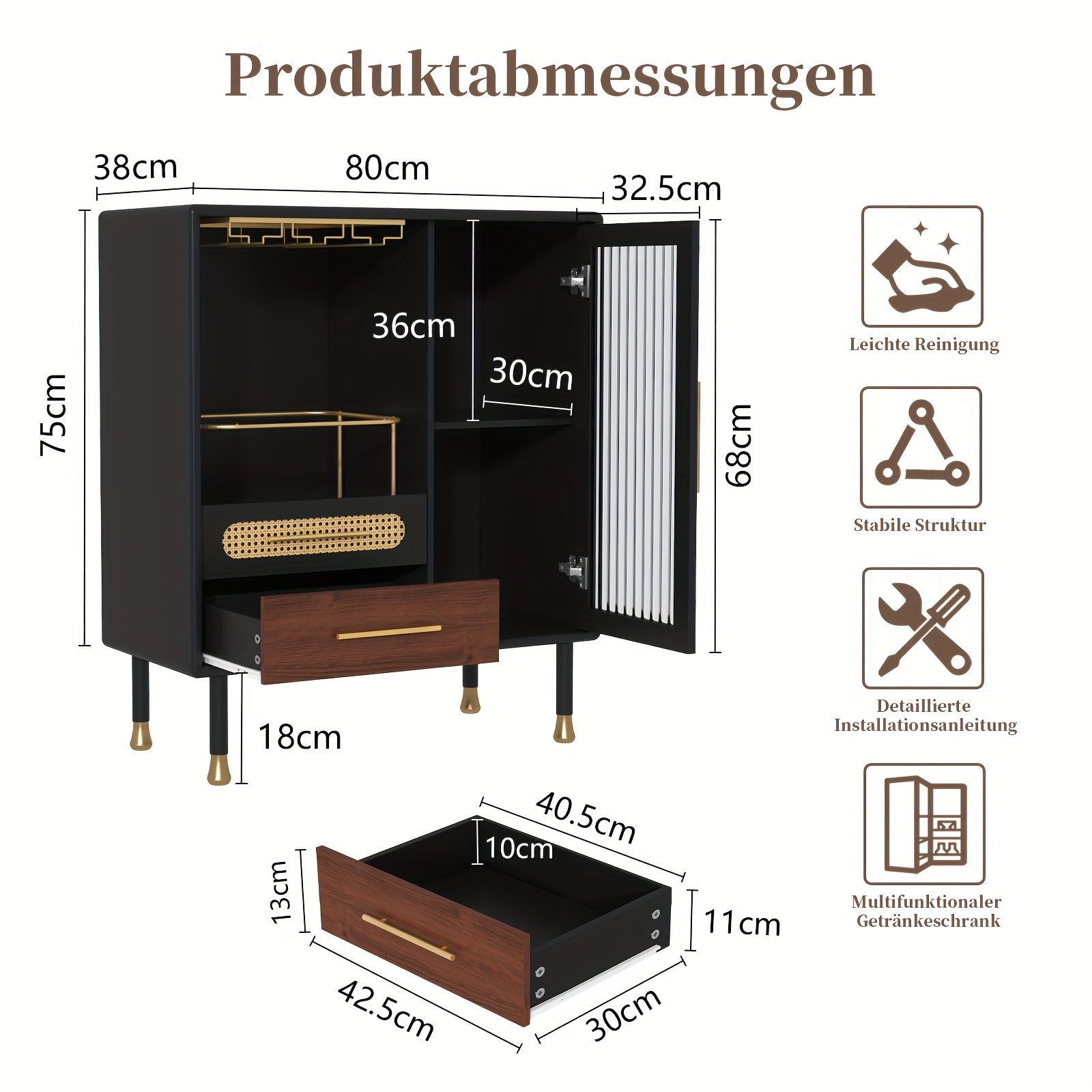 Wijnkastje – Wijnrek – Wijnmeubel – Glazenhouder – Opbergkast – Zwart – Compact Ontwerp – Hoogwaardig Hout - QUORE