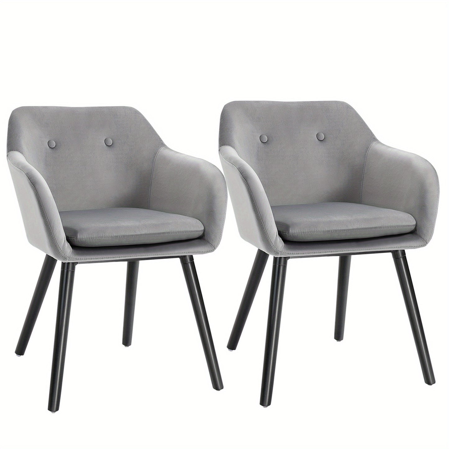 Eetkamerstoelen – Stoelen – Keukenstoelen – Gestoffeerde Stoelen – Zwarte Poten – Set Van 2 – Grijze Polyester Bekleding – Beukenhouten Poten