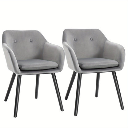 Eetkamerstoelen – Stoelen – Keukenstoelen – Gestoffeerde Stoelen – Zwarte Poten – Set Van 2 – Grijze Polyester Bekleding – Beukenhouten Poten