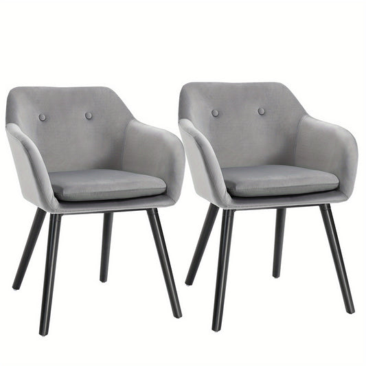 Eetkamerstoelen – Stoelen – Keukenstoelen – Gestoffeerde Stoelen – Zwarte Poten – Set Van 2 – Grijze Polyester Bekleding – Beukenhouten Poten