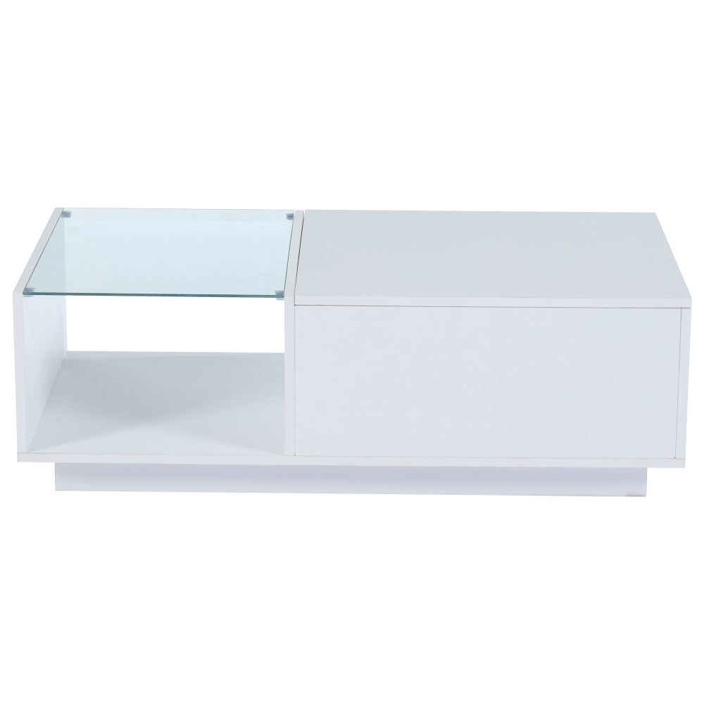 Modern Adjustable Height Coffee Table with Hidden Storage & Shelves - Heavy-Duty Metal Construction, High-Gloss Finish, Space-Saving Design with Lower Shelf & Openable Compartment, Easy Assembly, Contemporary Living Room Furn