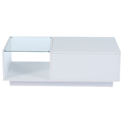 Modern Adjustable Height Coffee Table with Hidden Storage & Shelves - Heavy-Duty Metal Construction, High-Gloss Finish, Space-Saving Design with Lower Shelf & Openable Compartment, Easy Assembly, Contemporary Living Room Furn
