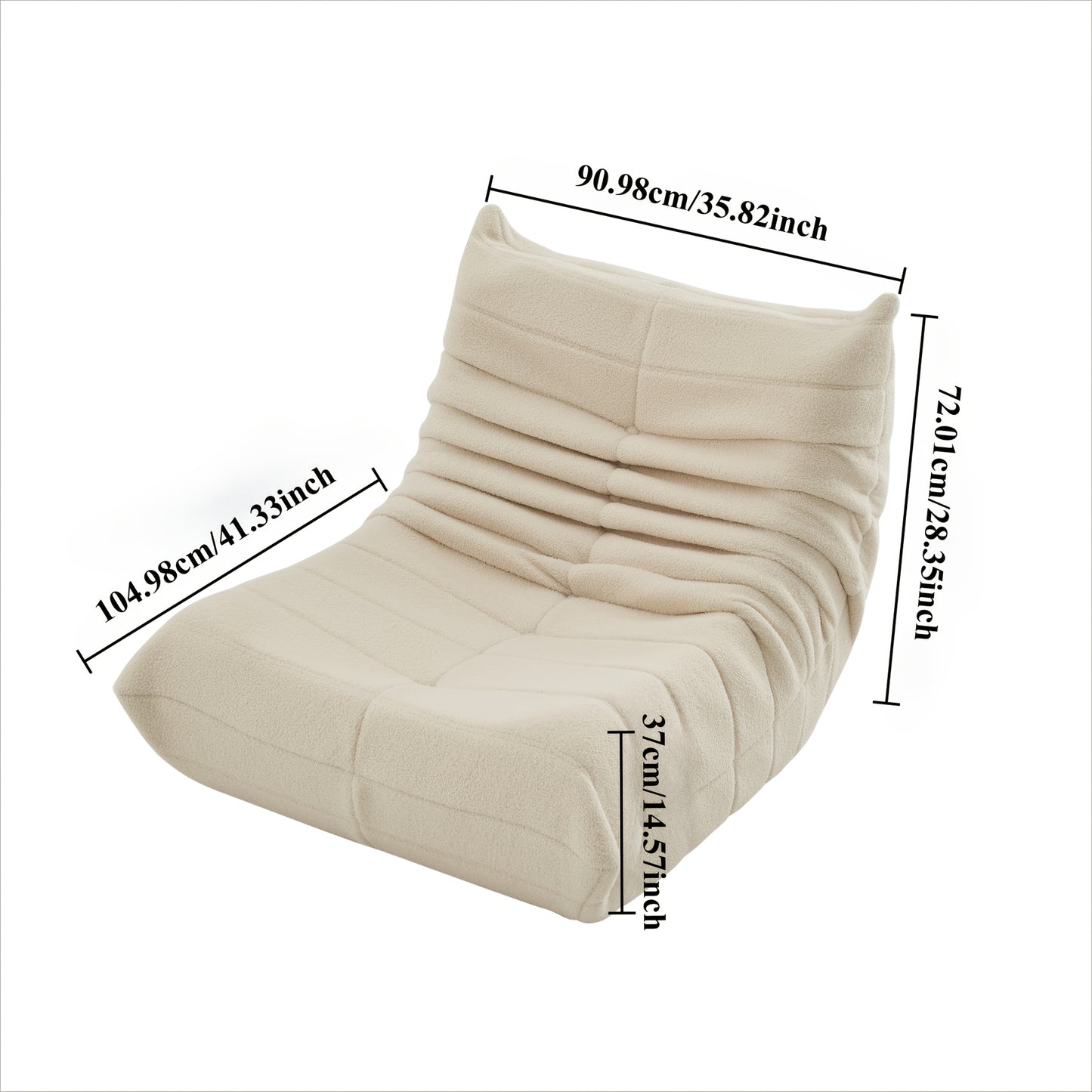 Vloerloungestoel – Zitzak – Leunstoel Zonder Armleuning – Poef – Loungestoel – Beige Sherpa Stof – Ergonomisch Ontwerp – Hoogwaardig Memory Foam
