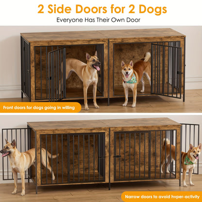 Hondenbench – Hondenkooi – Hondenhuis – Bench Voor Grote Honden – Hondenhok – Houten Bench Met Scheidingswand – 2 Zijdeuren – 200x70x85 cm – Stevig Hout En Metaal