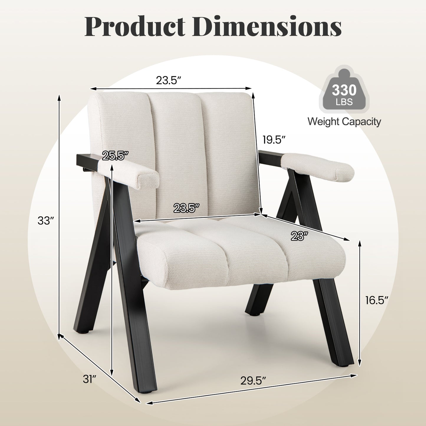 Oversized Fauteuil – Comfortabele Leunstoel – Relaxstoel – Zitzak – Loungestoel – Mid-Century Modern – Met Metalen Frame – Extra Zacht Zitkussen