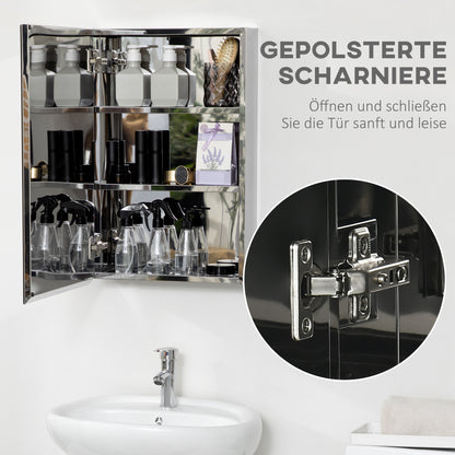 Badkamerspiegel – Spiegelkast – Badkamerkast – Wandspiegel – Opbergkast – Roestvrij Stalen Frame – 39x12x60 cm – 3 Planken