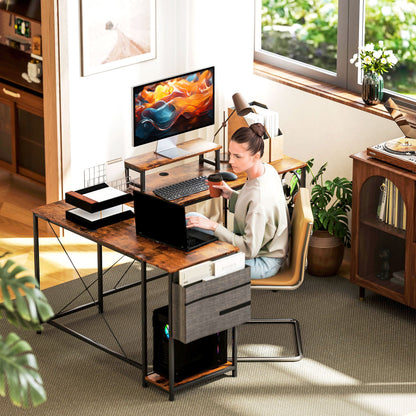 Gamingbureau – Bureau – Computertafel – Werkplekmeubel – Hoekbureau – Rustic-Brown – Ergonomische Monitorstandaard – Verstelbare Hoekopstelling 168 of 240 cm