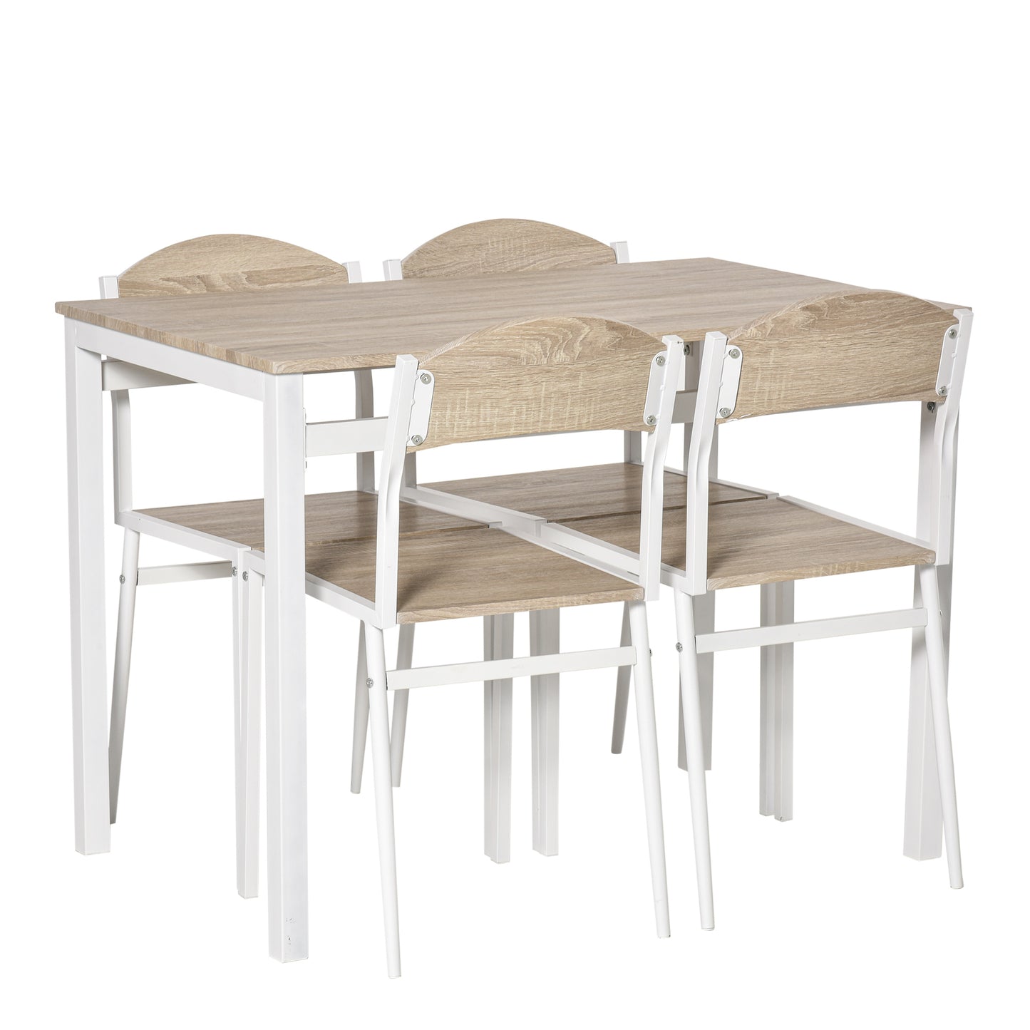 Eettafelset – Tafel en Stoelen – Eetkamerset – Keukentafelset – Compact 5-delig – Grijs-Wit – Ruimtebesparend – MDF Metalen Frame