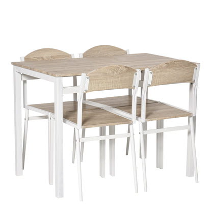 Eettafelset – Tafel en Stoelen – Eetkamerset – Keukentafelset – Compact 5-delig – Grijs-Wit – Ruimtebesparend – MDF Metalen Frame