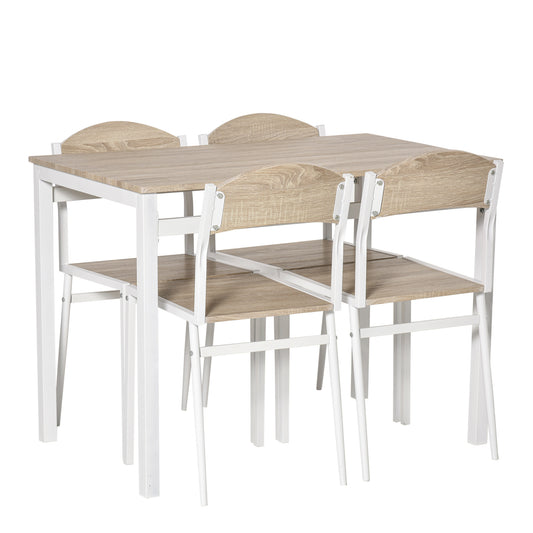 Eettafelset – Tafel en Stoelen – Eetkamerset – Keukentafelset – Compact 5-delig – Grijs-Wit – Ruimtebesparend – MDF Metalen Frame