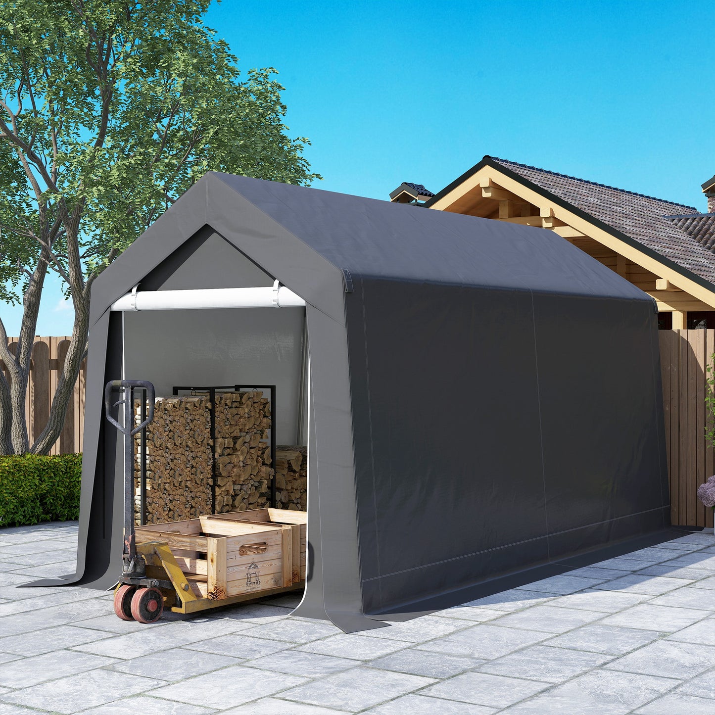 Weerbestendige Tuinkas – Kweektent – Plantenkas – Groeitent – Serre – Donkergrijs – Stevig Staalframe – UV- En Waterbestendige Hoes – Ventilatieraam – 210x360x235 cm