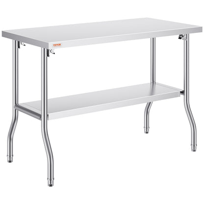 Werktafel Roestvrij Staal – Inklapbare Tafel – Keukentafel – Werkbank – Cateringtafel – 48 x 24 Inch – SUS201 RVS – 350 Kg Draagvermogen