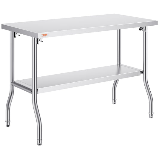 Werktafel Roestvrij Staal – Inklapbare Tafel – Keukentafel – Werkbank – Cateringtafel – 48 x 24 Inch – SUS201 RVS – 350 Kg Draagvermogen