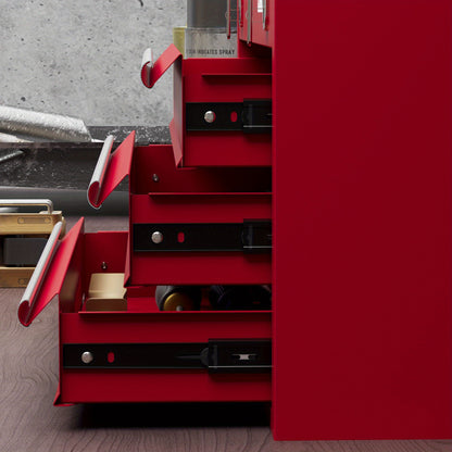 Gereedschapskist – Gereedschapskoffer – Toolbox – Werkplaatskist – Opbergkoffer – Robuust Koudgewalst Staal – 3 Lades Met Slot 51x22x32 cm Rood