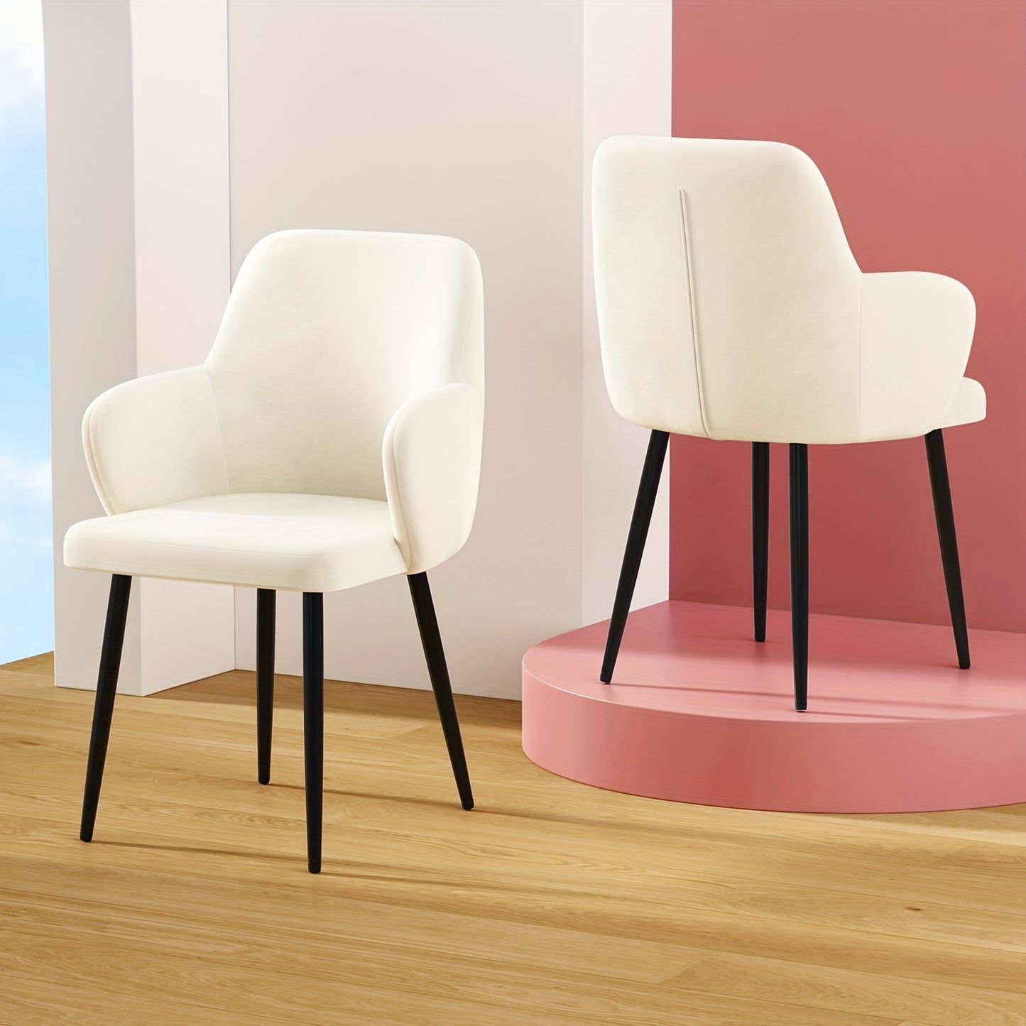 Eetkamerstoel – Stoel – Kuipstoel – Keukenstoel – Eettafelstoel – Set van 2 – Velvet Bekleding – Metalen Onderstel – Brede Rugleuning – Wit