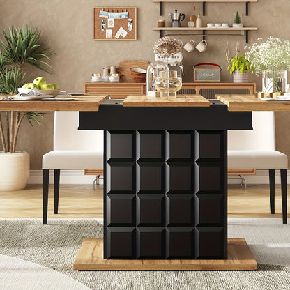 Bamboekast – Opbergkast – Boekenkast – Ladekast – Dichte Kast – Zwart Bamboe – Uitschuifbare Tafel – Ruime Opbergruimte – Vloerstaand – 68,5 cm Hoogte – 3,2+ Kubieke Voet Capaciteit