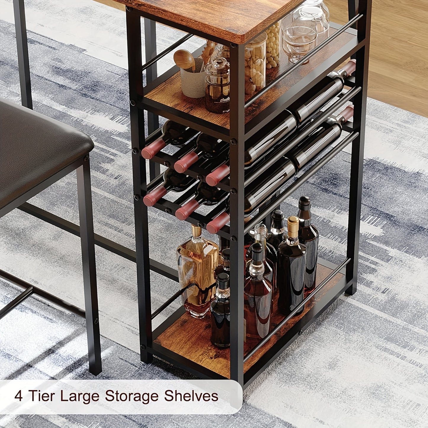 Bistroset – Tuinset – Balkonset – Eettafelset – Tuinmeubelset – Compact Rechthoekig – Met Opbergrekken – Metalen Frame Bruin – Beklede Stoelen Met Slat-Back Rugleuning