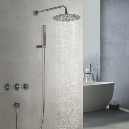 Douchekraan – Douchemengkraan – Doucheset – Thermostaatkraan – Handdouche – RVS – Regendouche 25 cm – Verstelbare Handdouche 45°