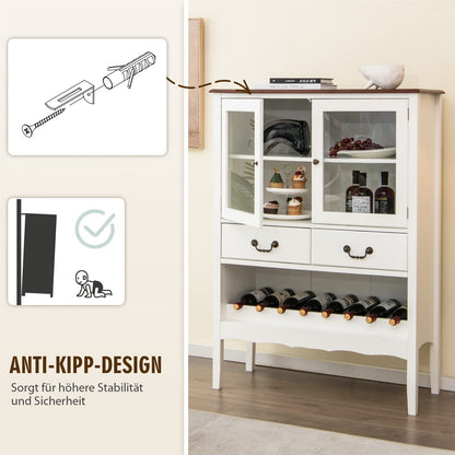 Dressoir – Buffetkast – Keukenkast – Opbergkast – Ladekast – Wijnrek – Massief Grenenhout – Kantelbeveiliging – Wit – 90x40x127 cm