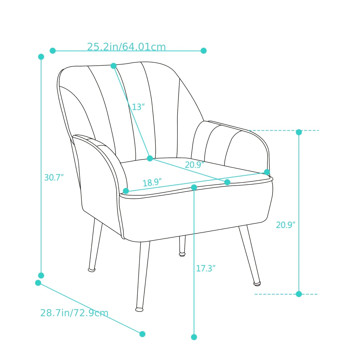Fauteuil – Lounge Chair – Comfy Chair – Accentstoel – Relaxfauteuil – Blauw Stof – Metalen Poten – Eenvoudige Montage – Zonder Stroom – Comfortabele Zitplaats – Duurzaam Design
