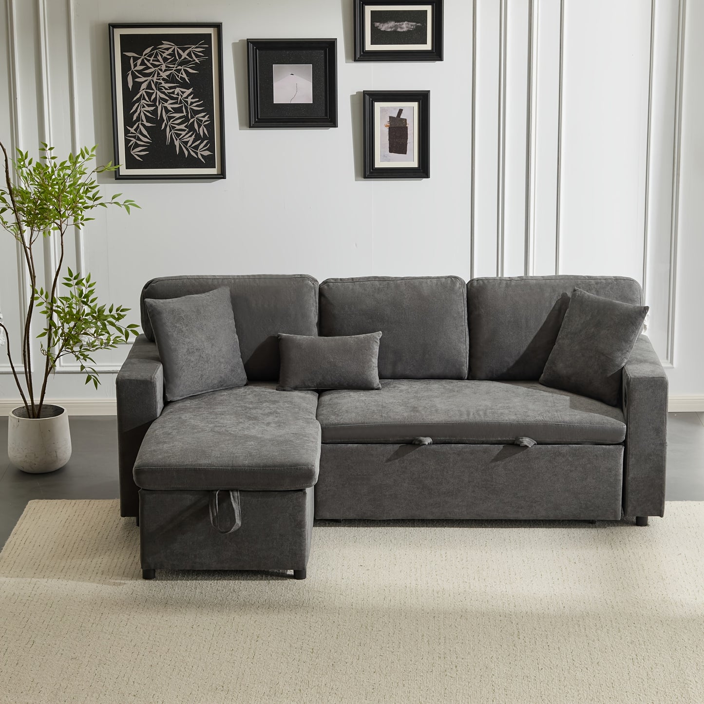 Hoekbankbed – Slaapbank – L-vormige Bank – Bedbank – Slaapbankbed – Lichtbeige Linnen – Opbergruimte – Compact & Comfortabel