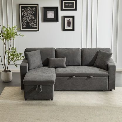 Hoekbankbed – Slaapbank – L-vormige Bank – Bedbank – Slaapbankbed – Lichtbeige Linnen – Opbergruimte – Compact & Comfortabel