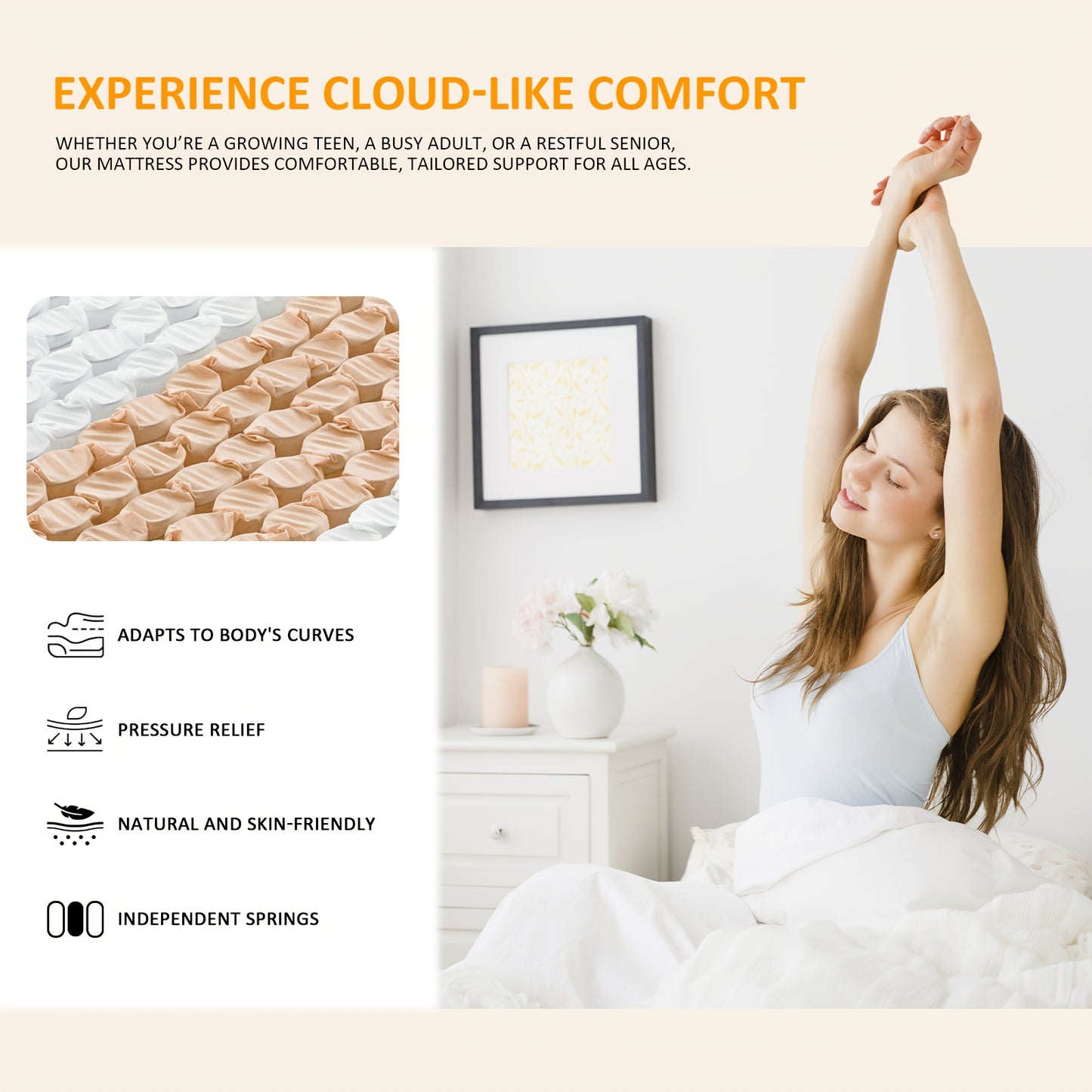 Matras – Pocketveringmatras – Binnenveringmatras – 7-Zones Matras – Stevig Matras – 140x200 cm – 22 cm Dikte – 7-Zones Ergonomische Ondersteuning