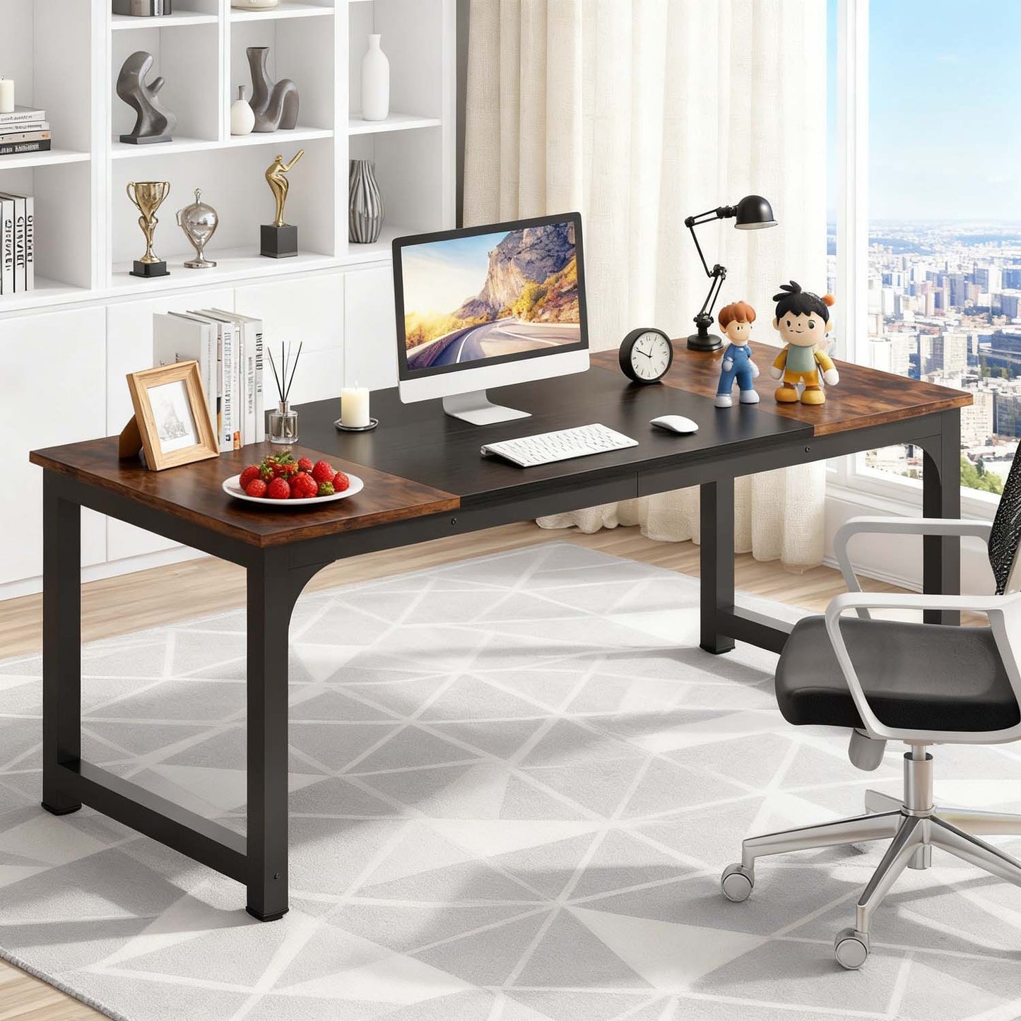 Industrial 180x80x75cm Office Computer Desk, Large PC Work Table for Study, Gaming or Dining, Easy to Assemble, Great for Christmas Decorations & Holiday Home Office Use