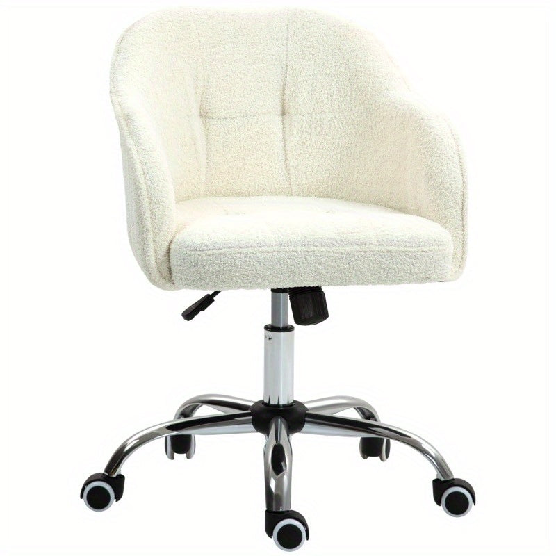 Bureaustoel – Kantoorstoel – Draaistoel – Werkstoel – Studiebureaustoel – Ergonomisch Design – Zachte Teddy Bekleding – Crème Wit