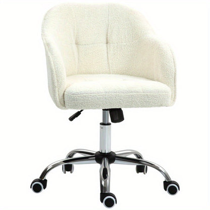 Bureaustoel – Kantoorstoel – Draaistoel – Werkstoel – Studiebureaustoel – Ergonomisch Design – Zachte Teddy Bekleding – Crème Wit
