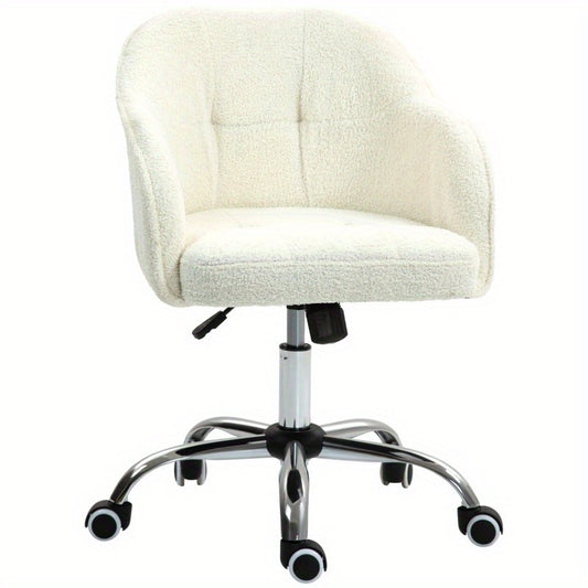 Bureaustoel – Kantoorstoel – Draaistoel – Werkstoel – Studiebureaustoel – Ergonomisch Design – Zachte Teddy Bekleding – Crème Wit