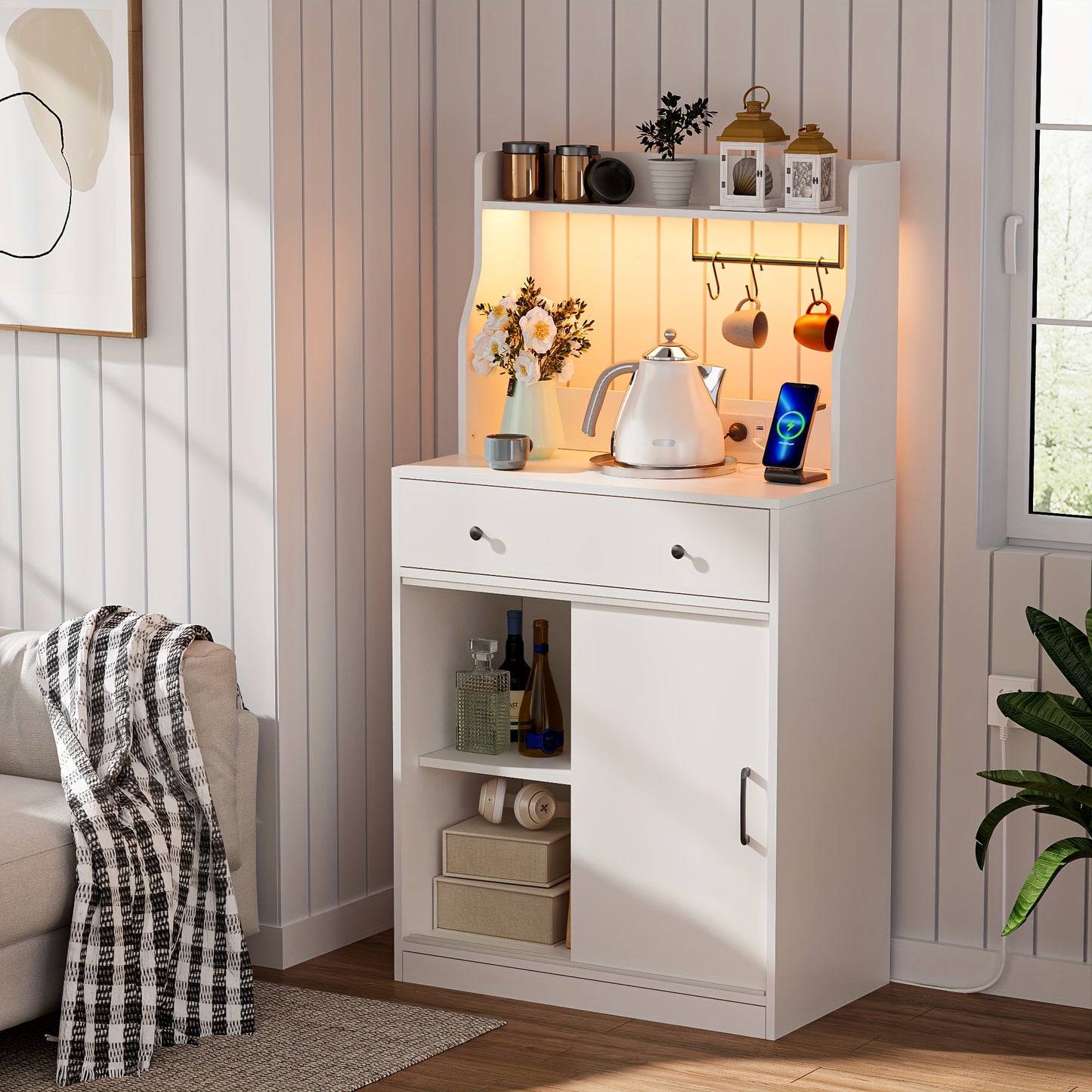Keukenkast – Opbergkast – Buffetkast – Keukenmeubel – Keukenonderkast – Verstelbare Planken – Kras- en Slijtvast Kunststof – Modern Wit – 70x40x134 cm