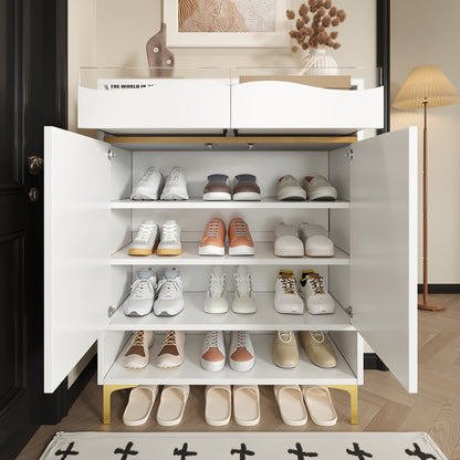 Schoenenkastje – Schoenenrek – Schoenenopberger – Schoenenkast – Schoenenhouder – Modern – Ruimtebesparend – Wit Metaal – Gouden Deur