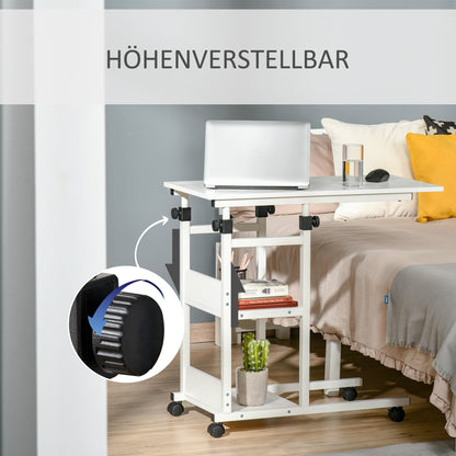 Zijtafeltje – Bijzettafel – Nachtkastje – Serveerwagen – Mobiel Tafeltje – Verstelbare Hoogte 72-82 cm – Metalen Frame Met 2 Opbergrekken