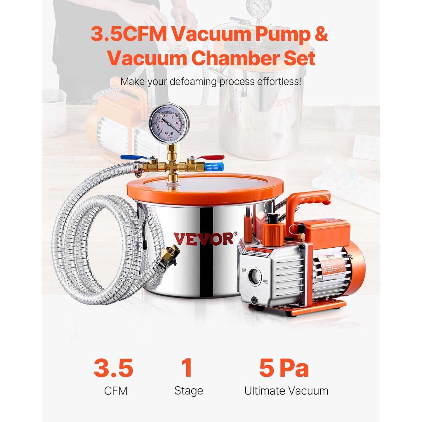 Vacuümpomp – Ontgassingskamer – Vacuum Set – Vacuümkamer – Laboratoriumkamer – Roestvrij Staal – 3,5 CFM Pomp