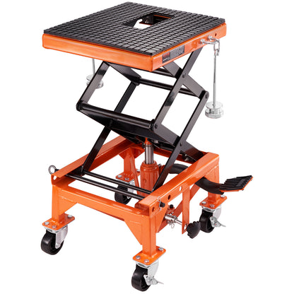 Hydraulische Motorlift – Motorheftruck – Motorsteiger – Motor Brughijs – Motorstandaard – Zwart met Oranje Details – Draagkracht Tot 350 Pond – Elektriciteitvrij Bediening